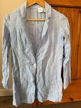 H by Halston Pale Blue Linen Single-Button Blazer